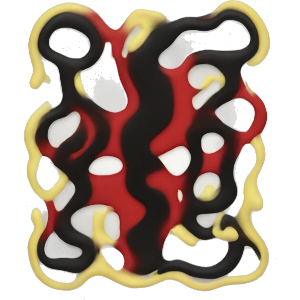 "A wavy black and red rectangle with a medium sized yellow circle in the middle"  emoji
