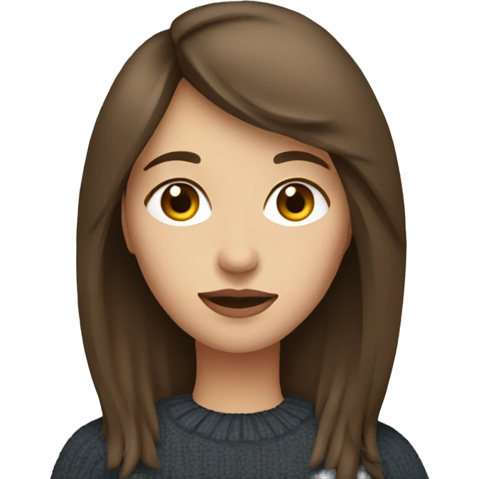 woman with brown hair and side fringe wearing heart jumper emoji