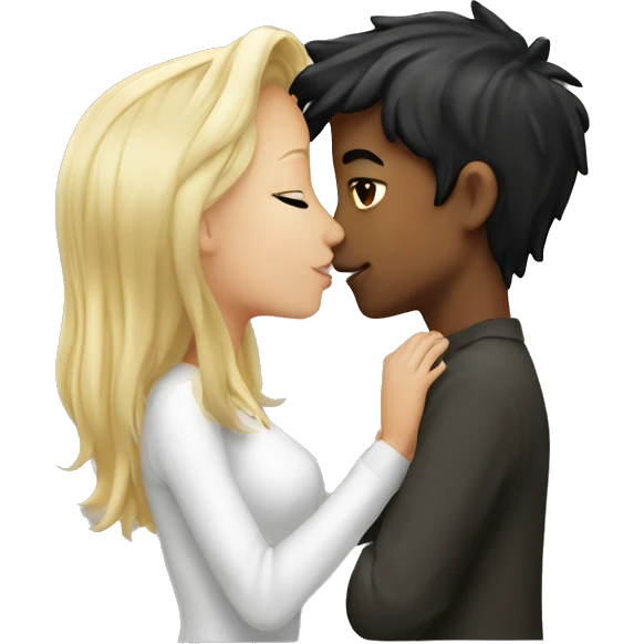Blond girl kissing dark hair white boy emoji