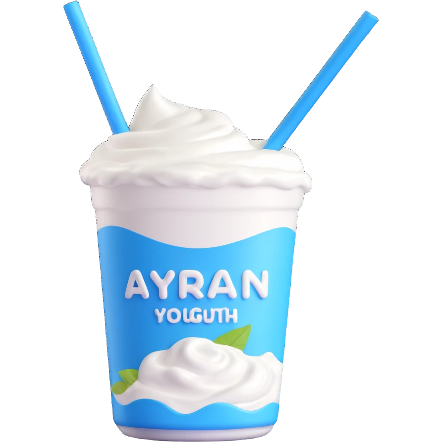A small carton of Turkish yogurt drink (ayran) with a straw, white and blue packaging emoji