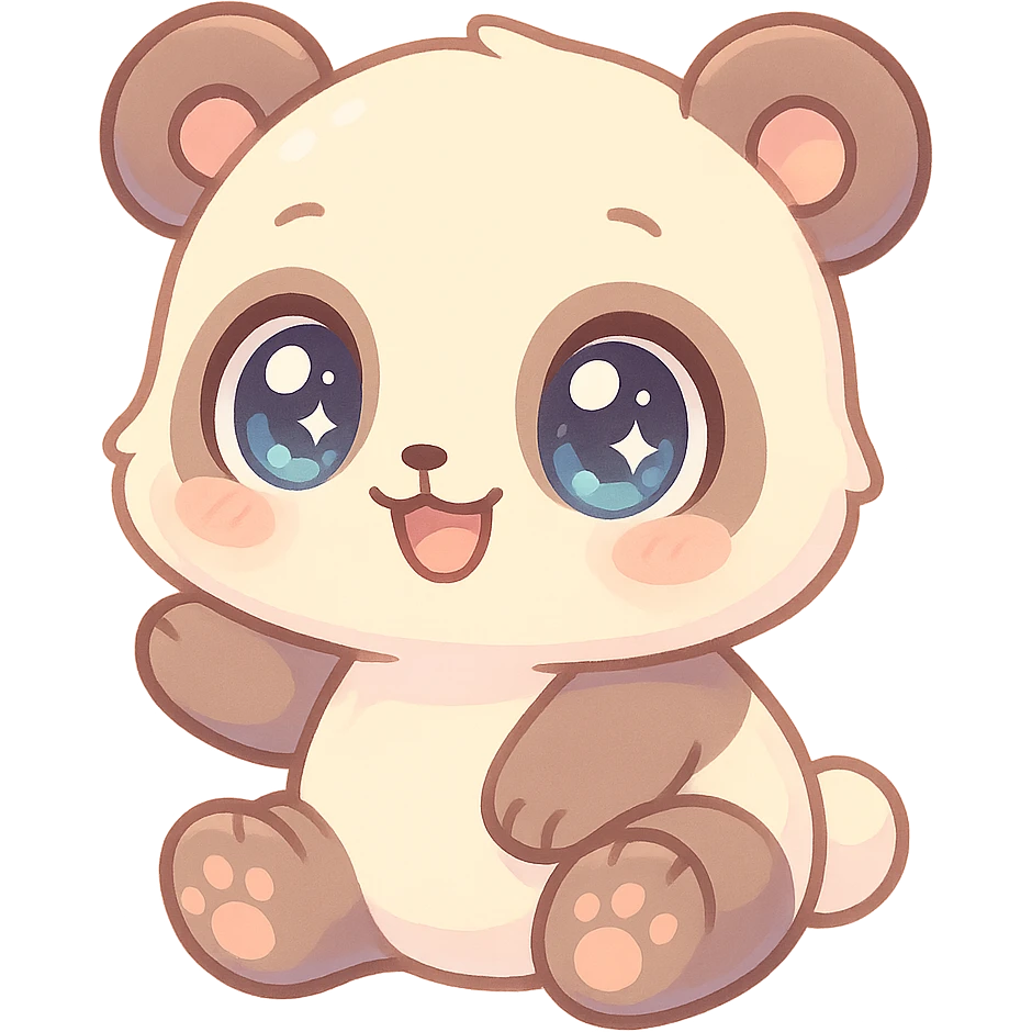 Happy panda sticker with big sparkling eyes in pastel colors emoji