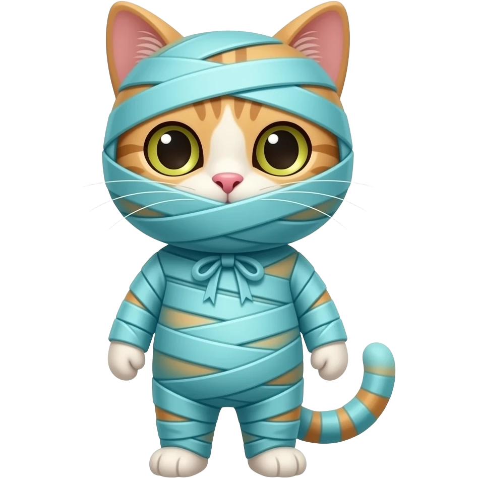 Cat wearing a cyan mummy outfit emoji