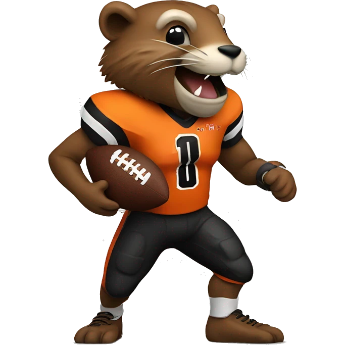 Oregon state beaver with an orange jersey holding a football  emoji