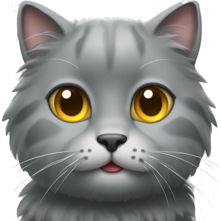Generate the emotion of a happy gray fluffy cat emoji