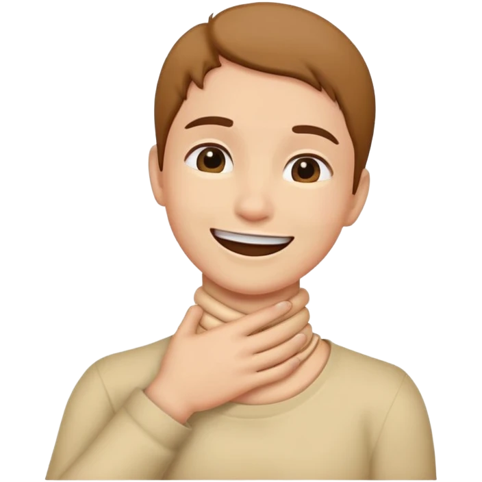 person holding their neck like choking with a smile emoji