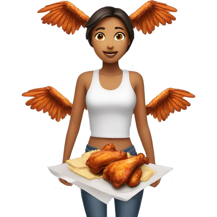 a girl flying with two bbq chicken wings on her back emoji