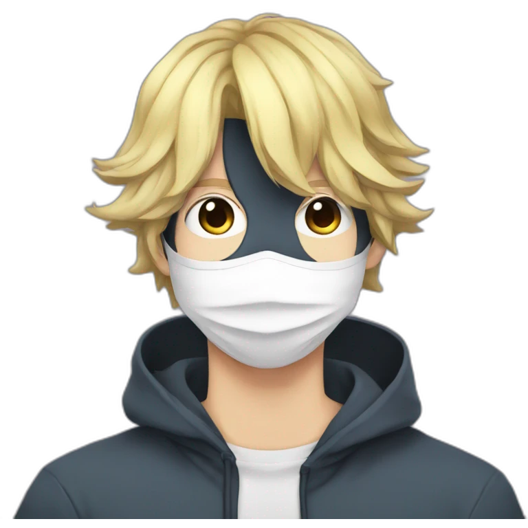 Anime guy with mask on, degital clasess hide his face emoji