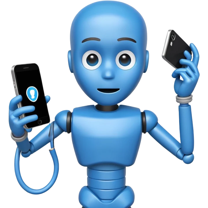 blue crash test dummy with phone emoji