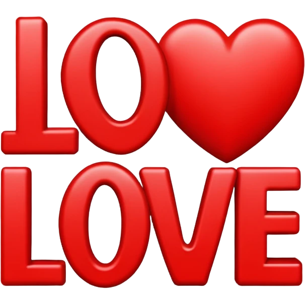 The word "Love" in vivid red color, typography  emoji
