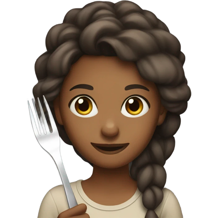 Brown girl holding up a fork emoji