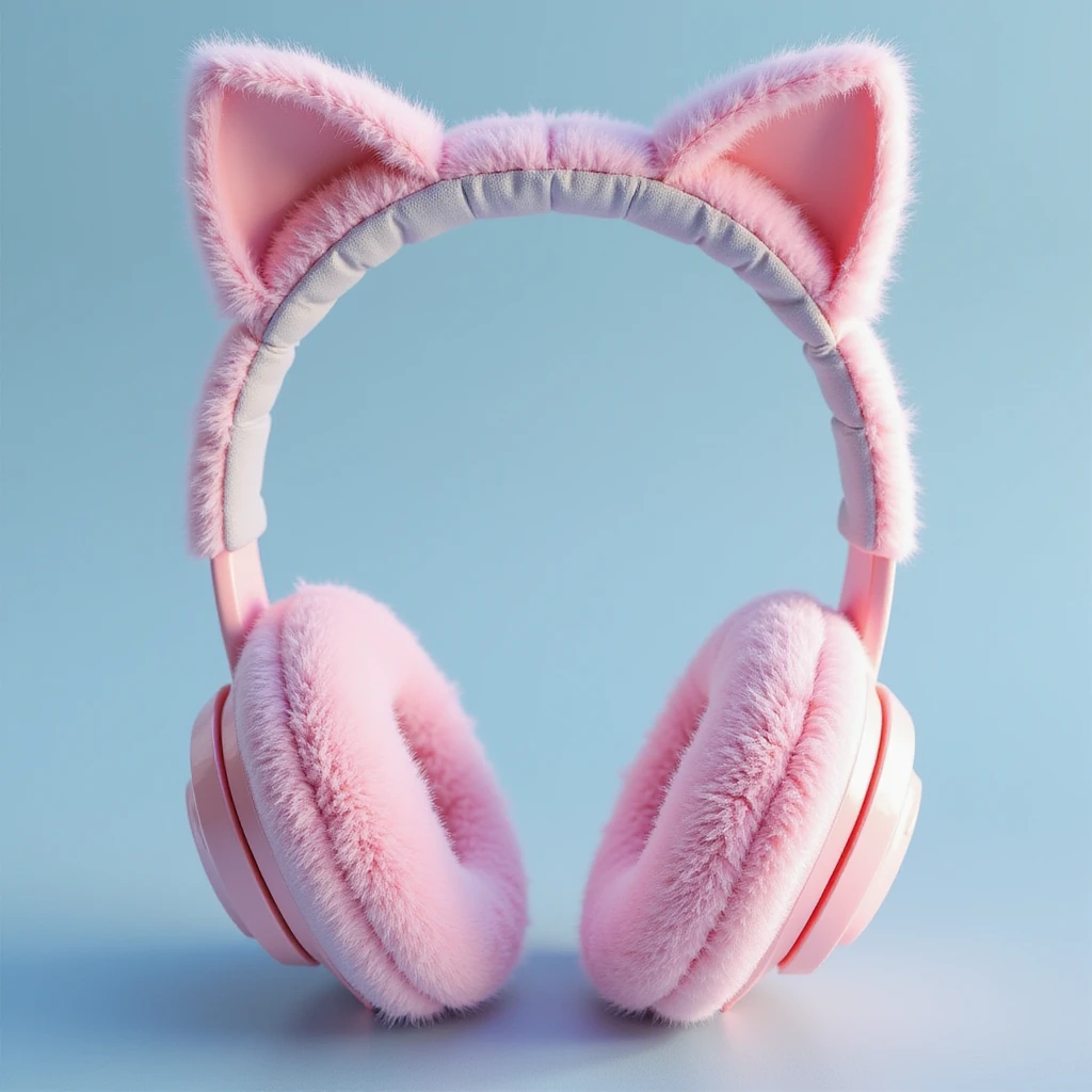 cat ear headphones, pastel goth colors, photorealistic style emoji