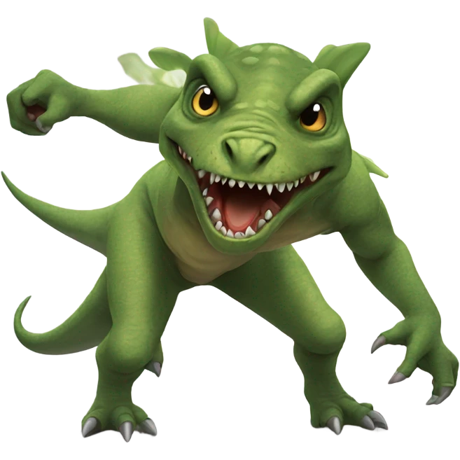 Dinosaur fighting a gremlin emoji