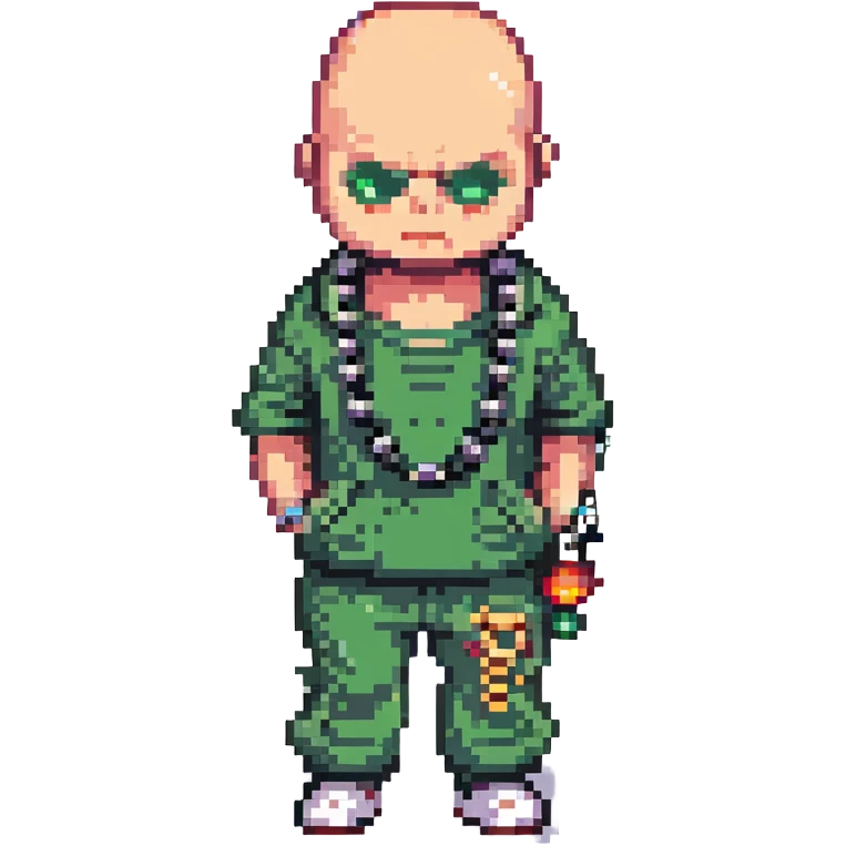 Pixel art thug in tracksuit, holding chain, bald head, angry expression, side view, retro arcade sprite
+ add the indicator to it "2020000" emoji