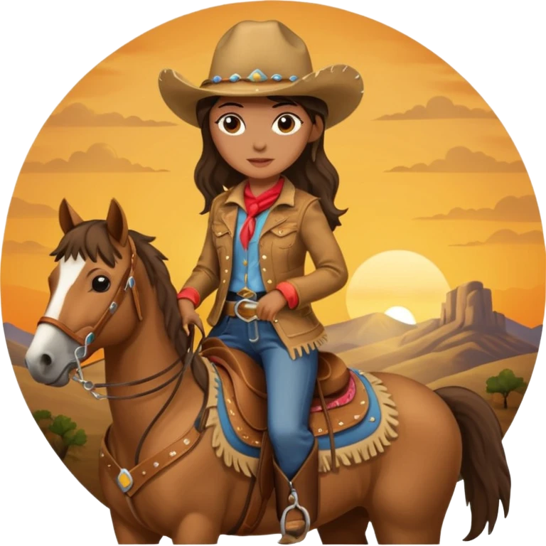 cowgirl on horse riding into sunset emoji