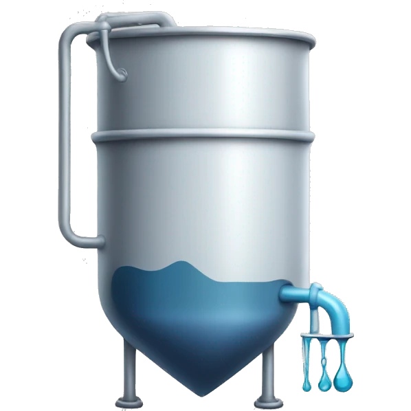 big chemical vessel filled with liquid and with stirrer, inlet and outlet emoji