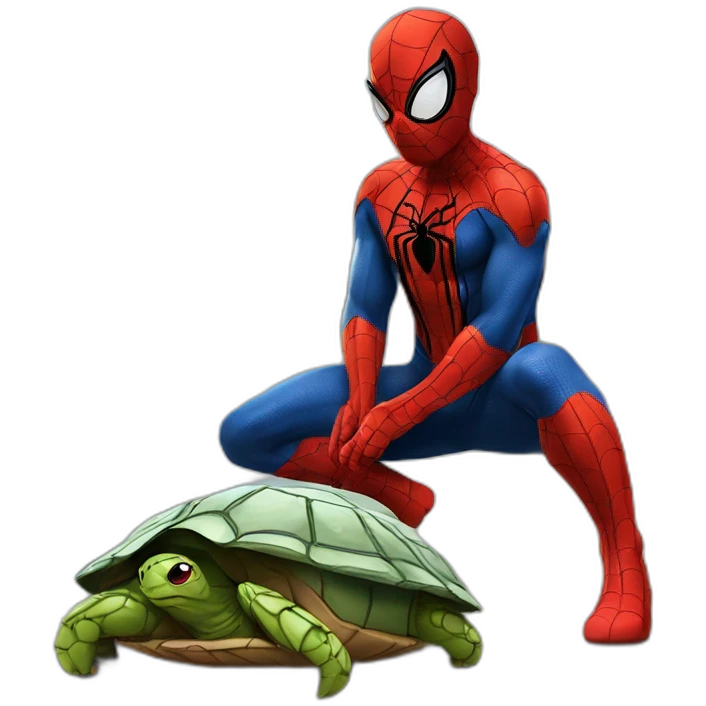 Spider man sur une tortue emoji