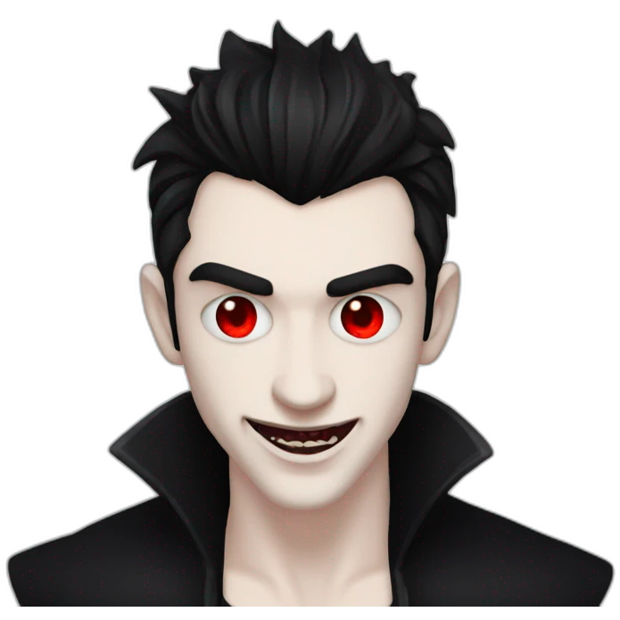 goth man vampire teeth red eyes pale skin black hair emoji