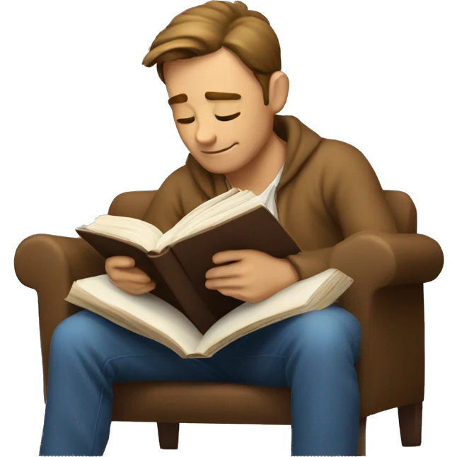 a guy sitting reading a book cozy emoji