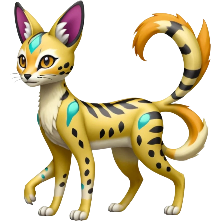 Colorful Meloetta-Vernid-Sergal-Serval-Pokémon-Digimon-Fakémon-fusion-hybrid-creature emoji