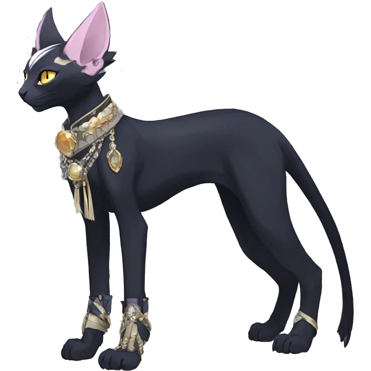 cool punk kawaii anime edgy distinguished stylish elegant beautiful fantasy black ethereal fantasy nargacuga-Noivern-sphynx-Quiana-Fakemon collar harness jewels full body emoji