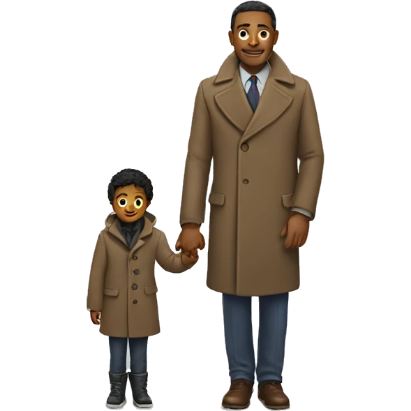 a man in a coat holds a child's hand emoji
