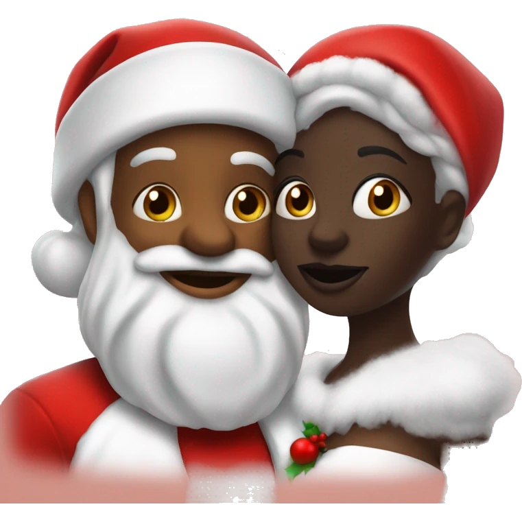 Dark skin Santa kissing tan Mrs clause emoji