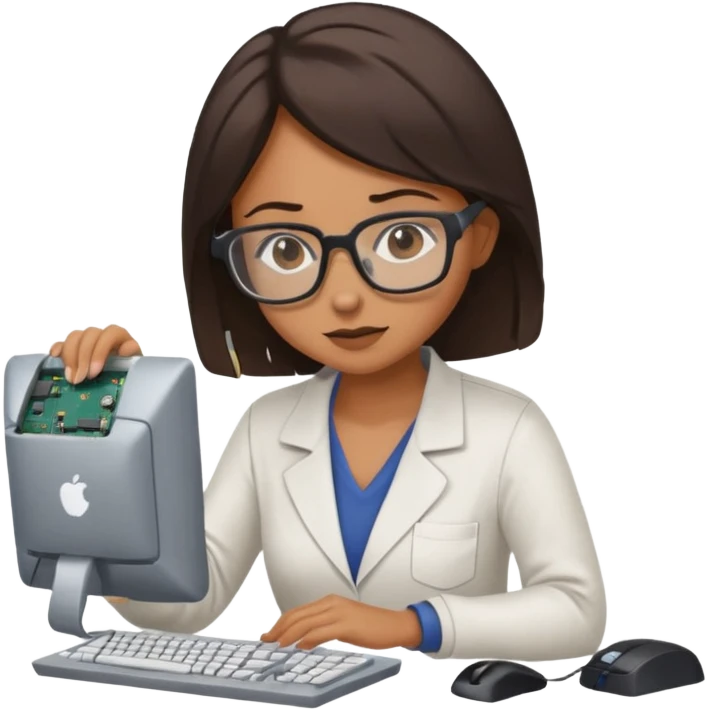 female computer technician fixing damaged computer emoji