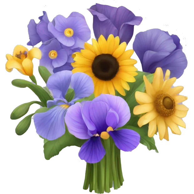 Lavender iris poppy iris sunflower hydrangea anemone flower bouquet  emoji
