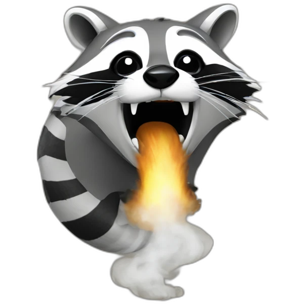 Raccoon opening mouth with smoke coming out of the mouth emoji