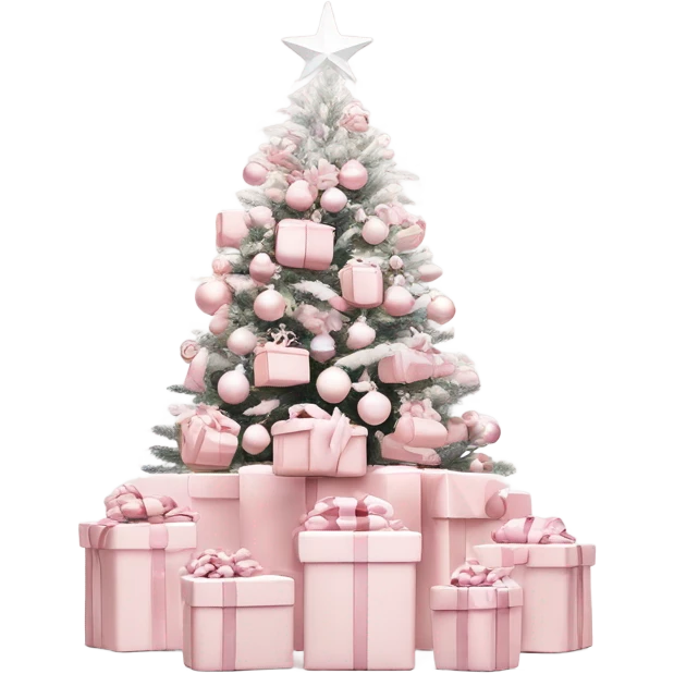 Light pink Christmas gifts under a white Christmas tree  emoji