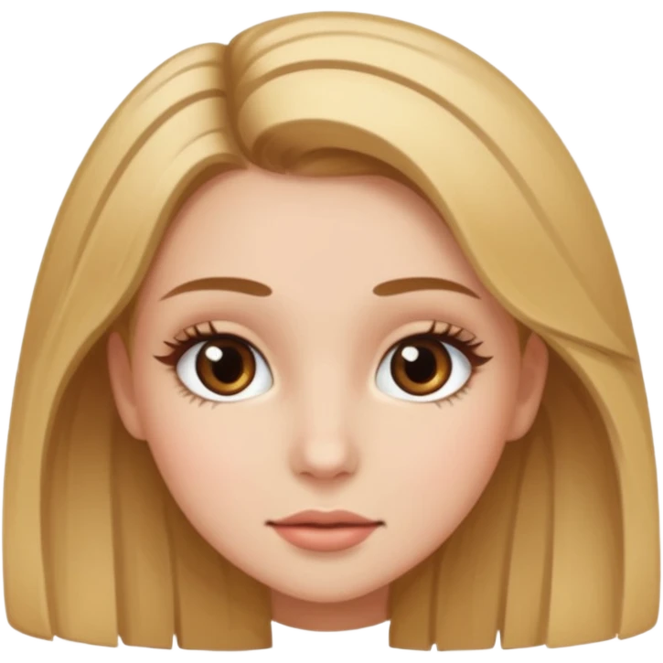 Gör en emoji som är en tjej och den ska ha långt hår hårfärgen ska vara brunt och  blonda hon ska ha fransar men dom ska se naturliga ut  emoji