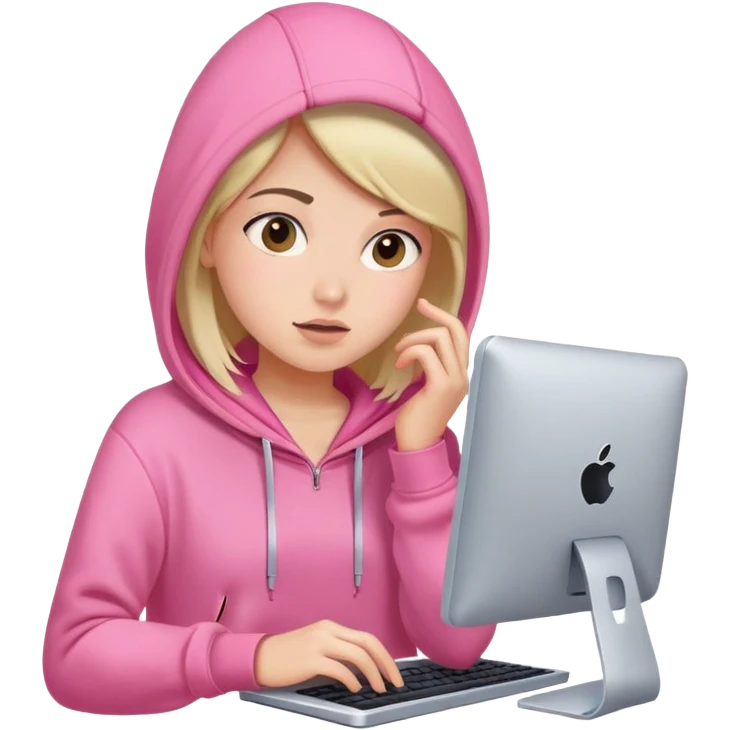 busy girl with computer in pink hoodie  emoji