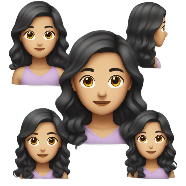 long medium wavy hair asian girl emoji