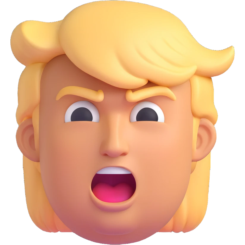 Donald Trump as a 3D emoji, exaggerated hair and facial expression emoji