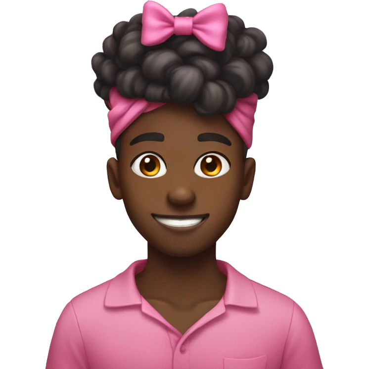 black boy with his tongue out with a pink bow on his hair  emoji