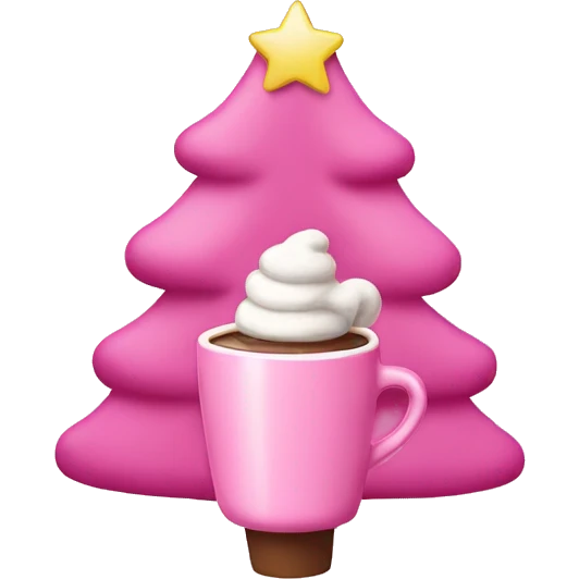 A pink Christmas tree with hot cocoa emoji