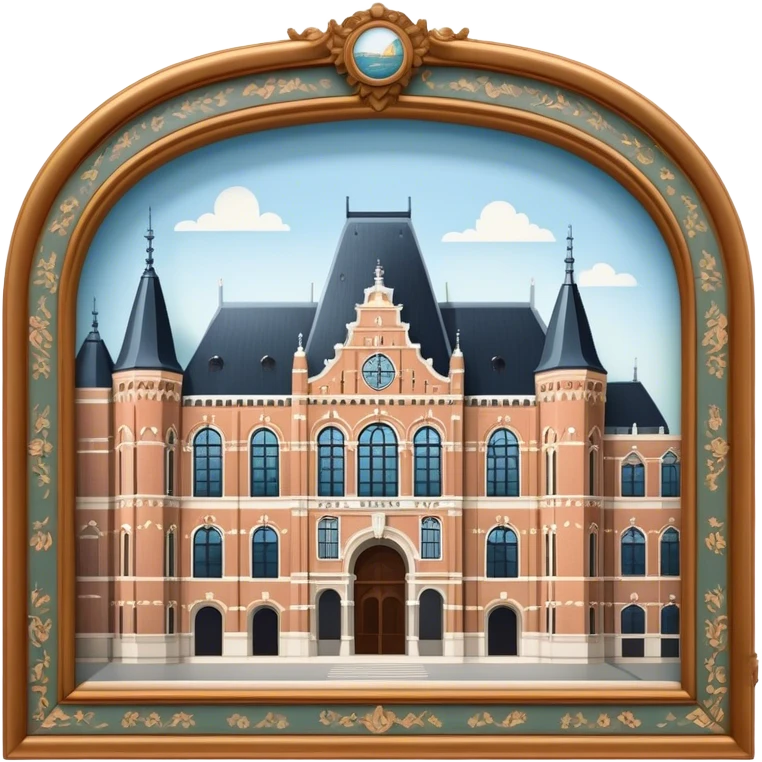 Cinematic Realistic Rijksmuseum Landmark Emoji, depicted with the grand facade of the museum rendered in intricate detail and soft, historical lighting. emoji