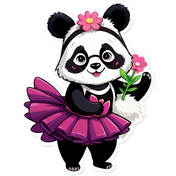  Cute female Panda wearing a tutu and glasses with a flower above 1 ear hugging a large male raccoon  emoji