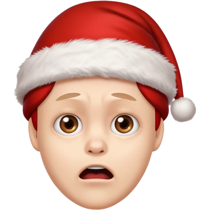 A terrified expression coupled with a Santa hat emoji