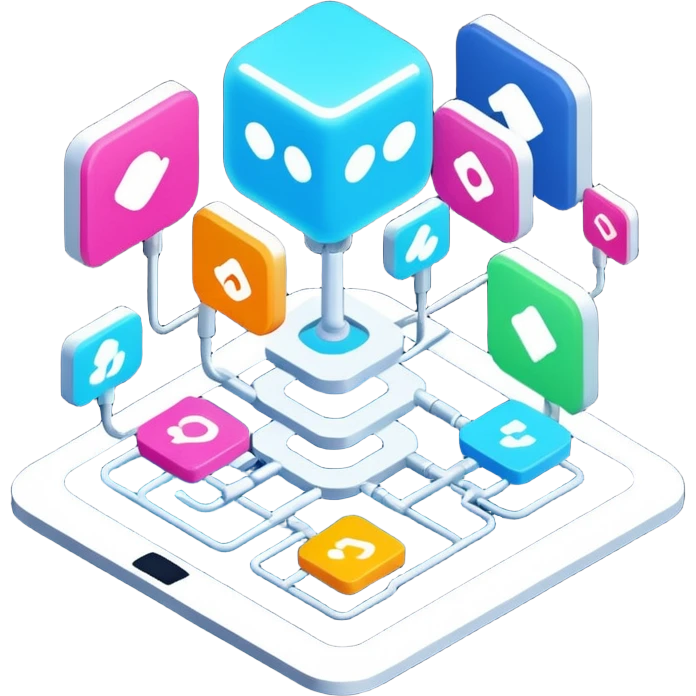 create an isometric analogous to showcase AI embedded experience in workflows emoji