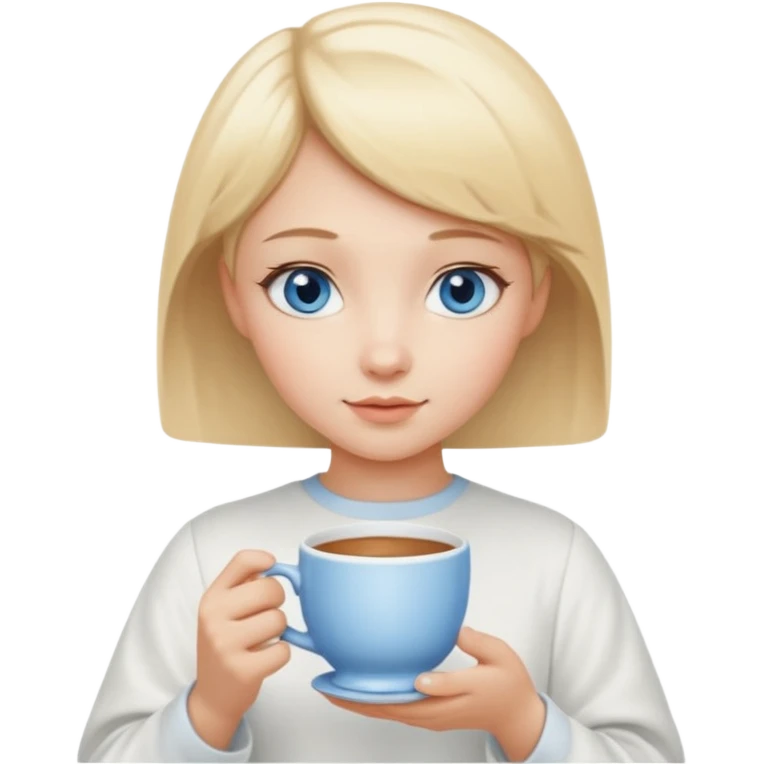 angelic blonde girl with short hair and blue eyes holds a cup emoji