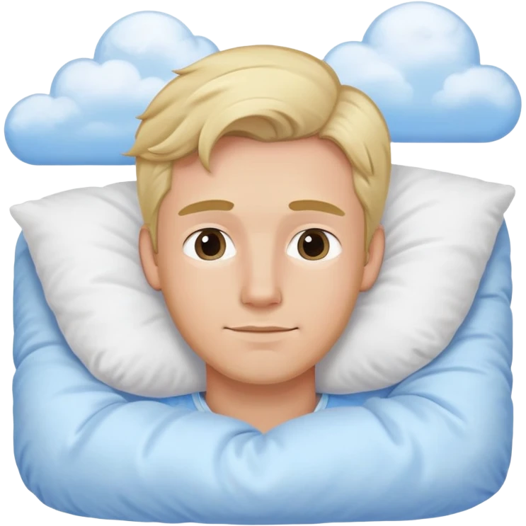 Sweet dreams a blonde man in a very comfy bed with blue and Pastel clouds elegant  emoji