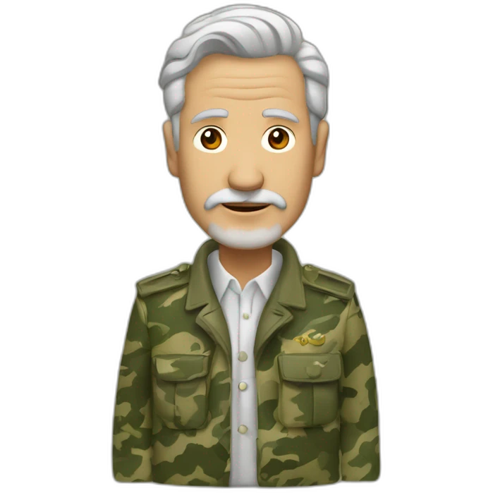 Hombre viejo pelo largo y con traje de camuflaje de hojas del ark emoji