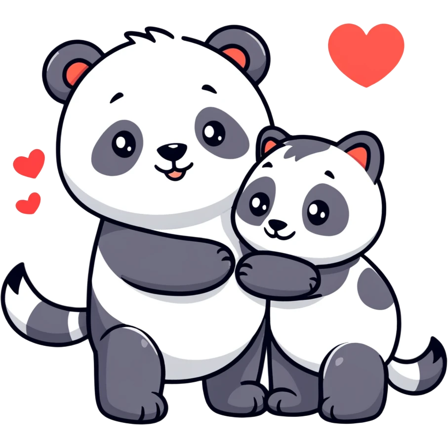 Panda bear and big wolf in love emoji
