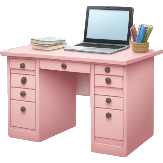 light pink desk with laptop and books  emoji