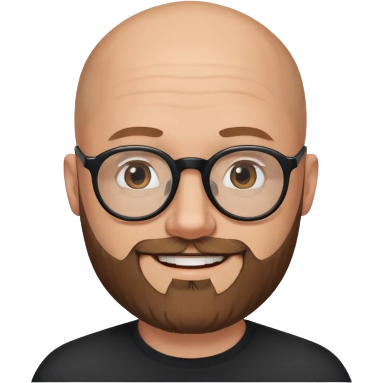 40-year-old white man, bald with a brown beard, wearing round black glasses emoji