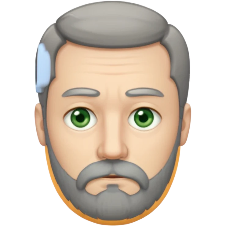Greenish grey eyed adult man with sad eyes, poor short dark grey hair and a very long beard hanging. Pale skin. He's serious and looks tired. Make sure his hair and beard are both dark grey. emoji