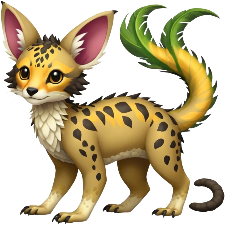 Feral Rare Fantasy vibrant tropical Vernid-Trico-species by LiLaiRa, random markings, tufted ears, full body emoji