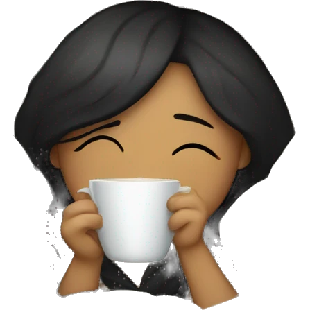 girl inside a blanket with black hair sipping coffee eyes closed emoji