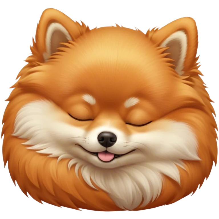 Meme-Worthy Cute Sleeping Orange Pomeranian Portrait Emoji, Head resting peacefully with a contented smile, showcasing a delightfully compact build and a luxuriously soft, fluffy orange Fur, eyes shut in a serene nap, Simplified yet hilariously adorable features, highly detailed, glowing with a soft, drowsy light, high shine, relaxed and utterly lovable, stylized with an air of playful laziness, bright and heartwarming, soft glowing outline, capturing the essence of a comically sleepy companion, so meme-worthy it feels like it could instantly become the next viral sensation of adorable slumber! emoji